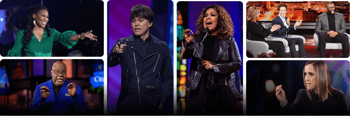 A collage of TBN+ Faith Speakers